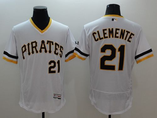 Pirates #21 Roberto Clemente White Flexbase Authentic Collection Cooperstown Stitched MLB Jersey - Click Image to Close
